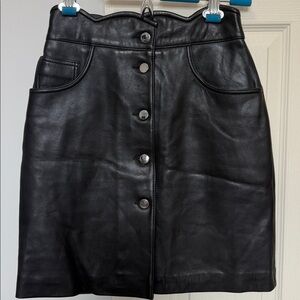 Maje Real Black sheepskin Leather Button-Up Skirt
